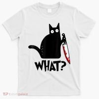 Cat What? Funny Black Cat Murderous Cat With Knife T-Shirt thumb 0