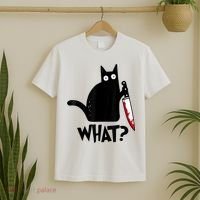 Cat What? Funny Black Cat Murderous Cat With Knife T-Shirt thumb 2