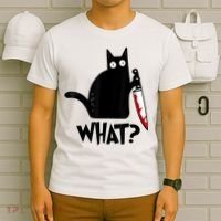 Cat What? Funny Black Cat Murderous Cat With Knife T-Shirt thumb 6