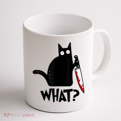 Cat What? Funny Black Cat Murderous Cat With Knife Coffee Mug back