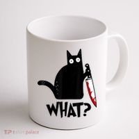 Cat What? Funny Black Cat Murderous Cat With Knife Coffee Mug thumb 1