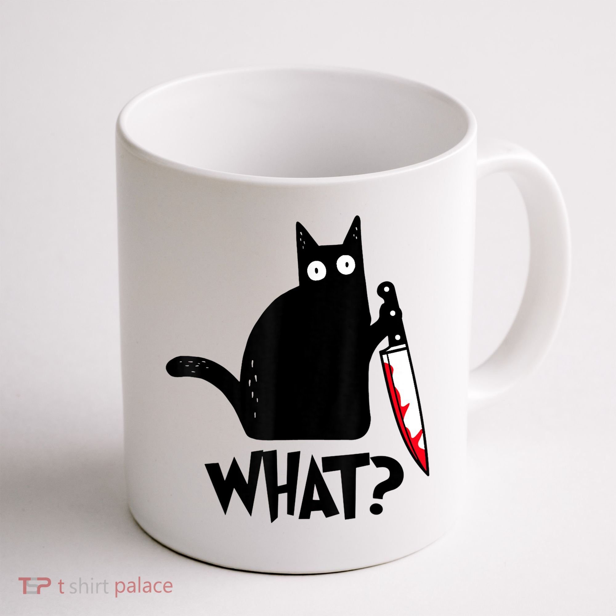 Cat What? Funny Black Cat Murderous Cat With Knife Coffee Mug