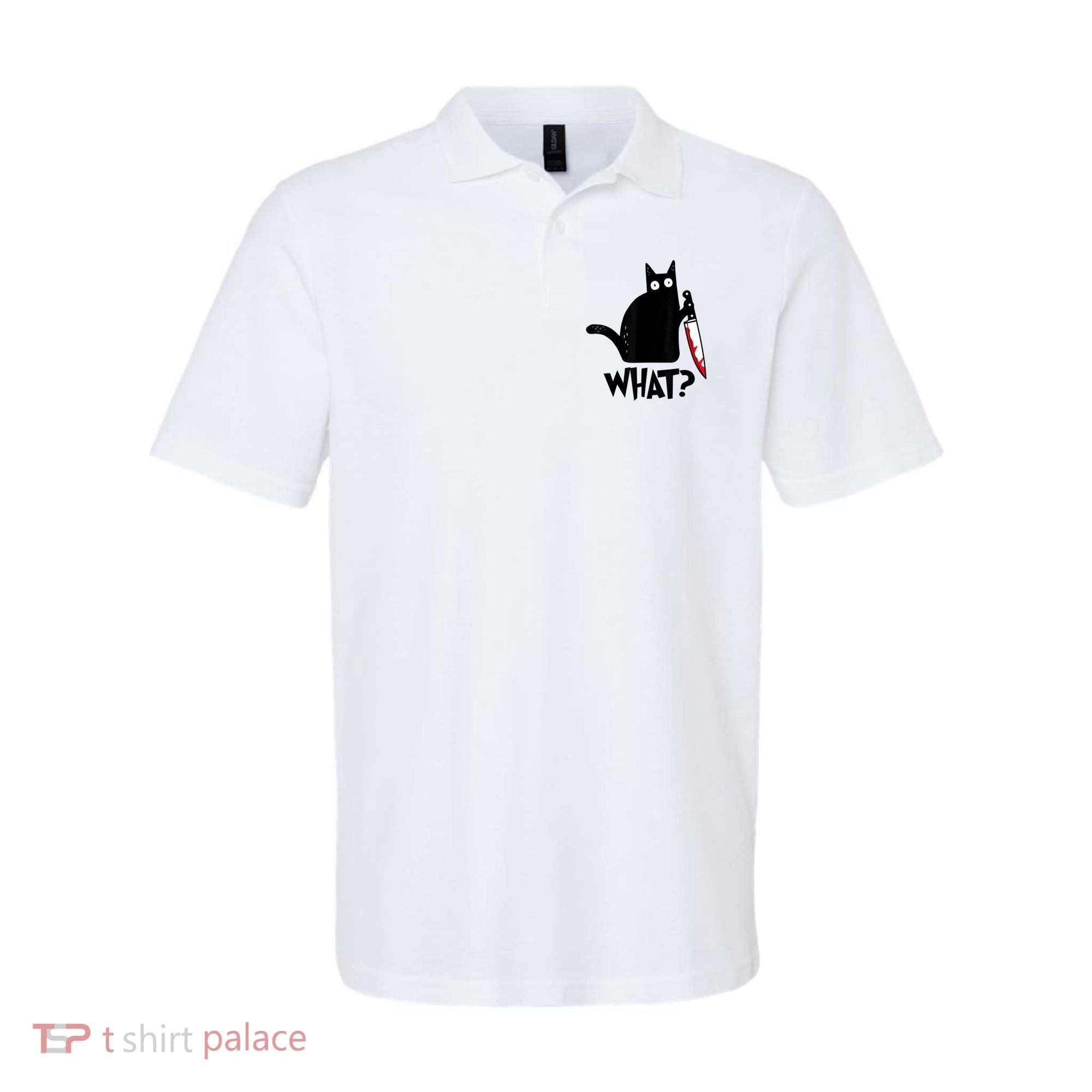 Cat What? Funny Black Cat Murderous Cat With Knife Polo
