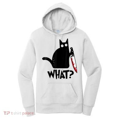 Cat What? Funny Black Cat Murderous Cat With Knife Women's Hoodie