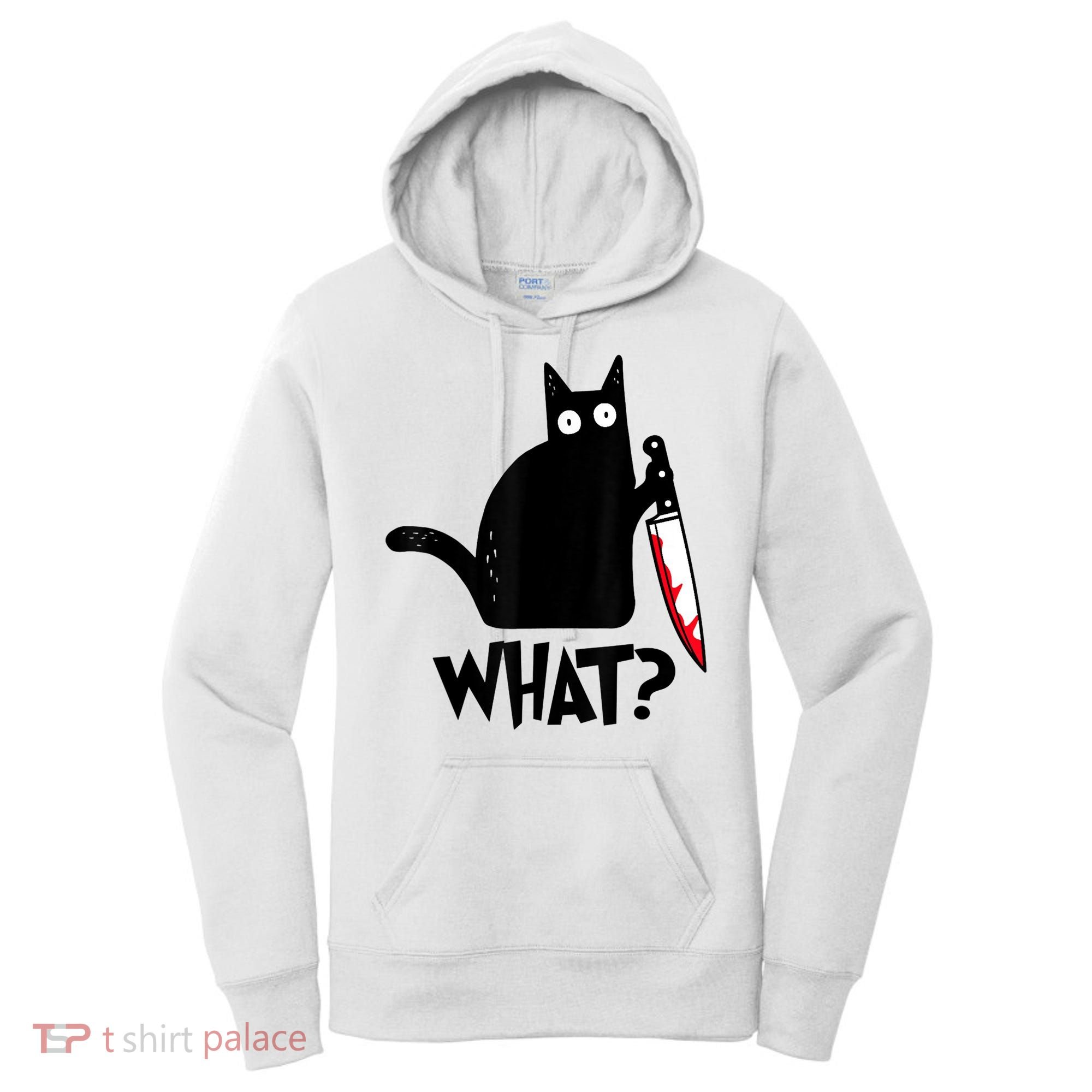 Cat What? Funny Black Cat Murderous Cat With Knife Women's Hoodie