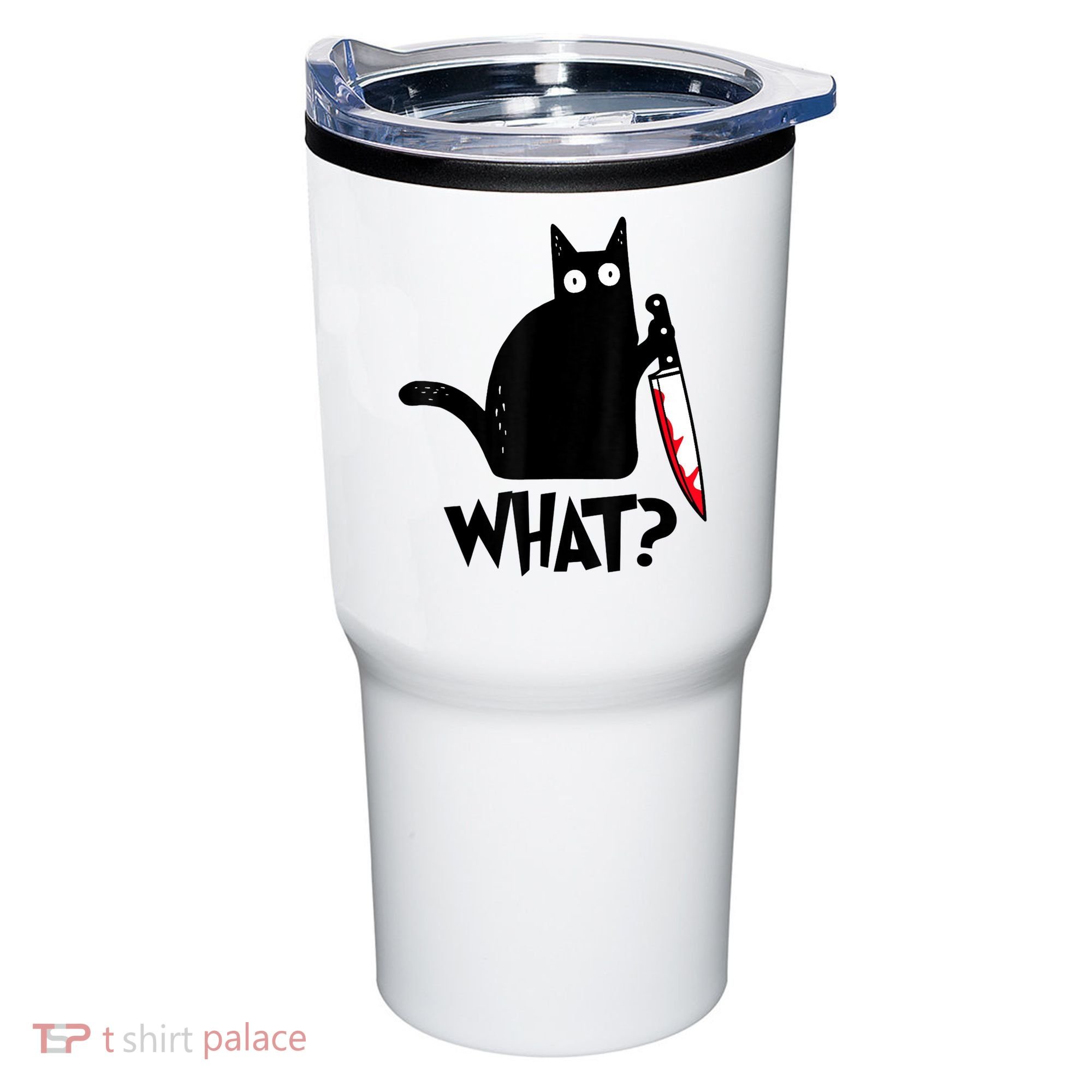 Cat What? Funny Black Cat Murderous Cat With Knife Tumbler