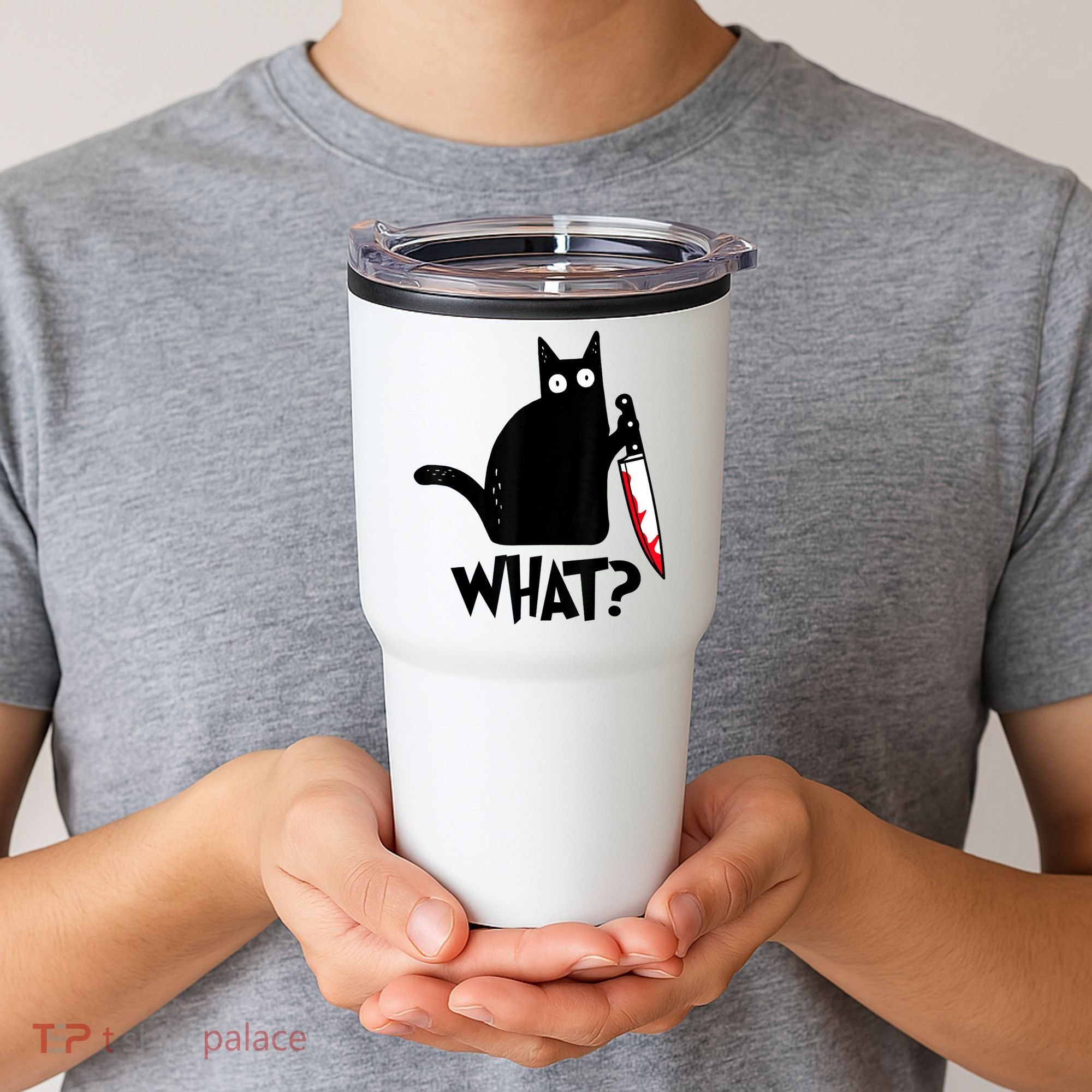 Cat What? Funny Black Cat Murderous Cat With Knife Tumbler
