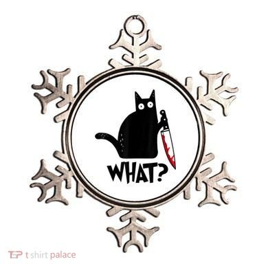 Cat What? Funny Black Cat Murderous Cat With Knife Ornament