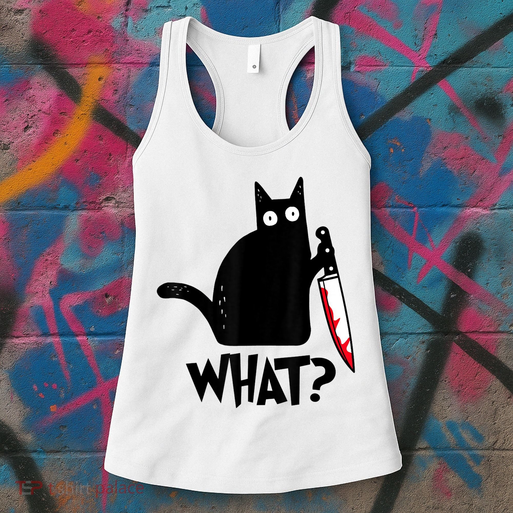 Cat What? Funny Black Cat Murderous Cat With Knife Women's Tank Top