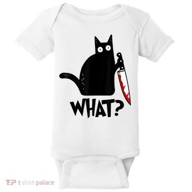 Cat What? Funny Black Cat Murderous Cat With Knife Baby Bodysuit