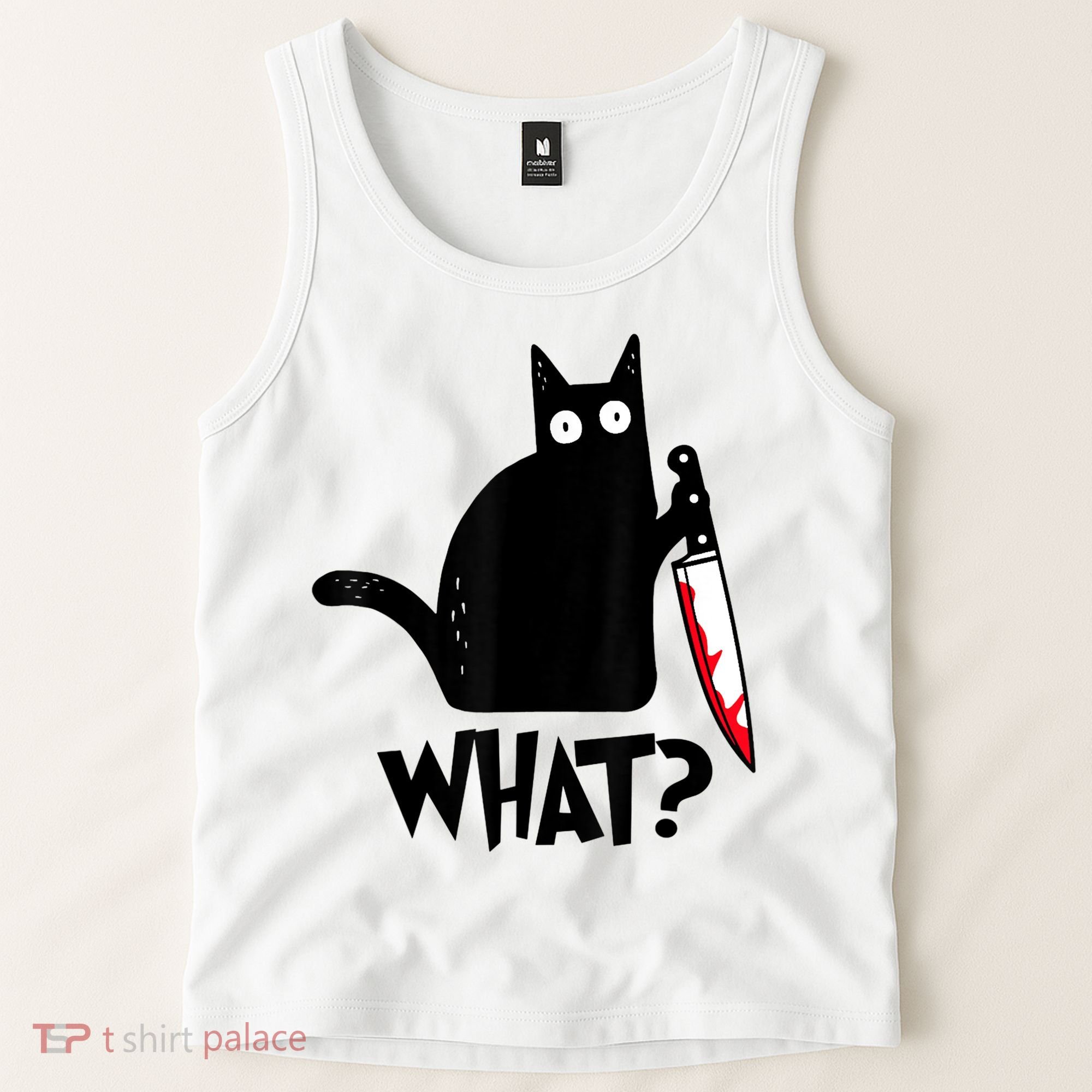 Cat What? Funny Black Cat Murderous Cat With Knife Tank Top