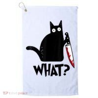 Cat What? Funny Black Cat Murderous Cat With Knife Golf Towel thumb 0