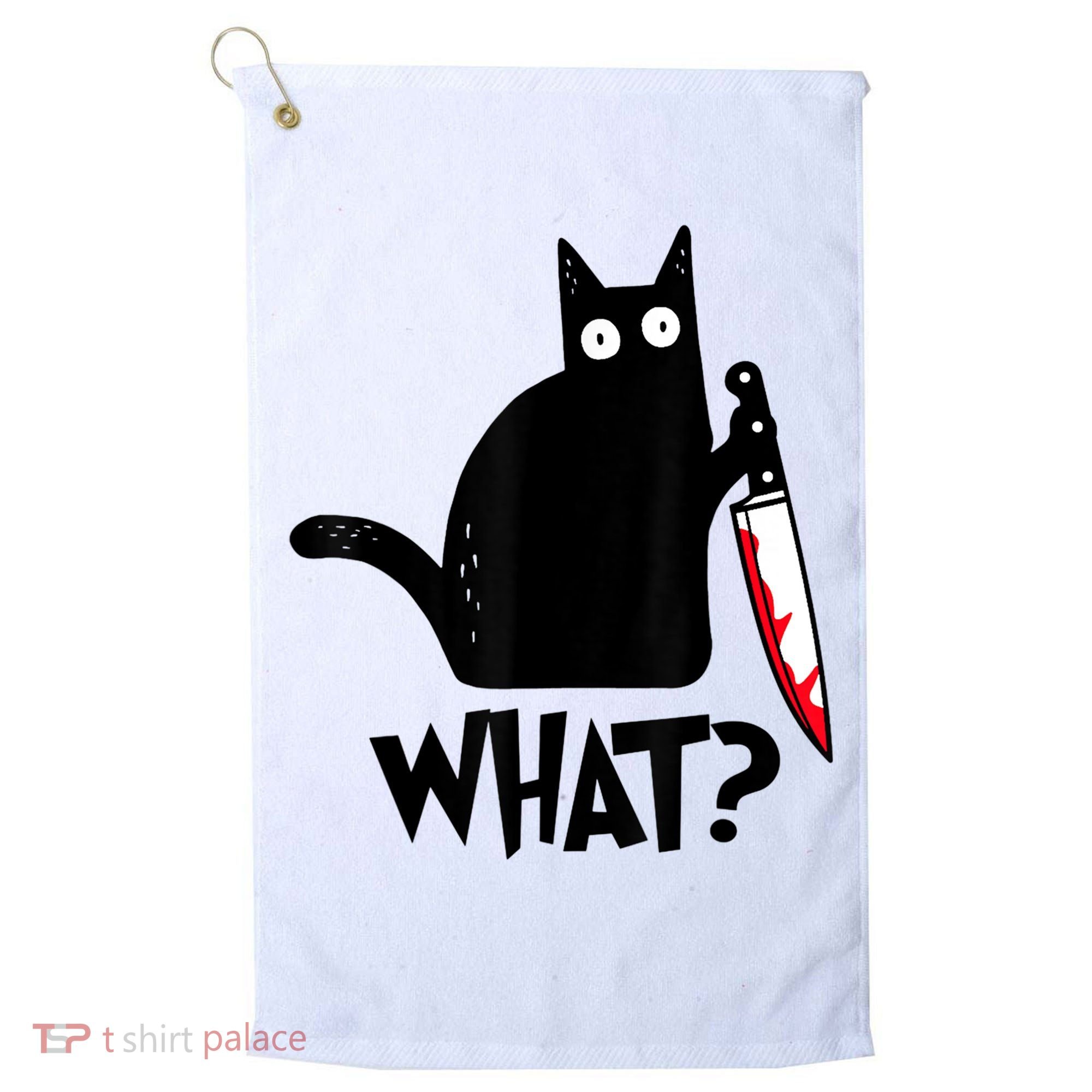 Cat What? Funny Black Cat Murderous Cat With Knife Golf Towel