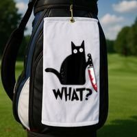 Cat What? Funny Black Cat Murderous Cat With Knife Golf Towel thumb 2