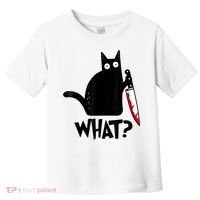 Cat What? Funny Black Cat Murderous Cat With Knife Toddler T-Shirt thumb 0