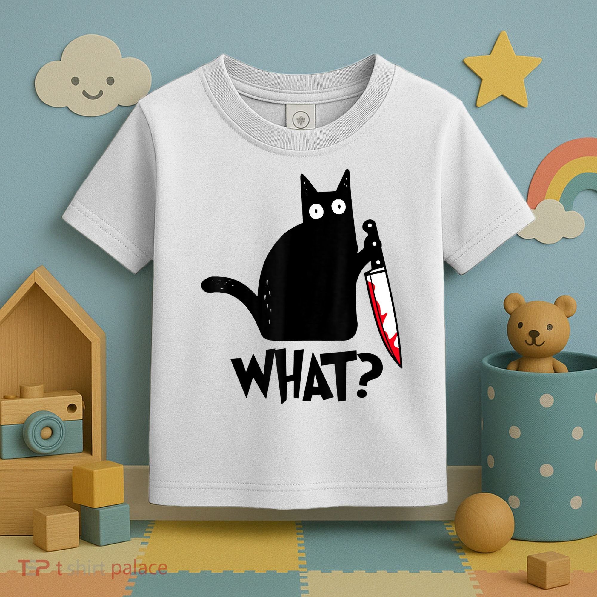 Cat What? Funny Black Cat Murderous Cat With Knife Toddler T-Shirt