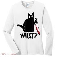 Cat What? Funny Black Cat Murderous Cat With Knife Women's Long Sleeve Shirt thumb 0