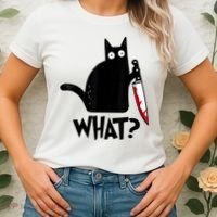 Cat What? Funny Black Cat Murderous Cat With Knife Women's T-Shirt thumb 2