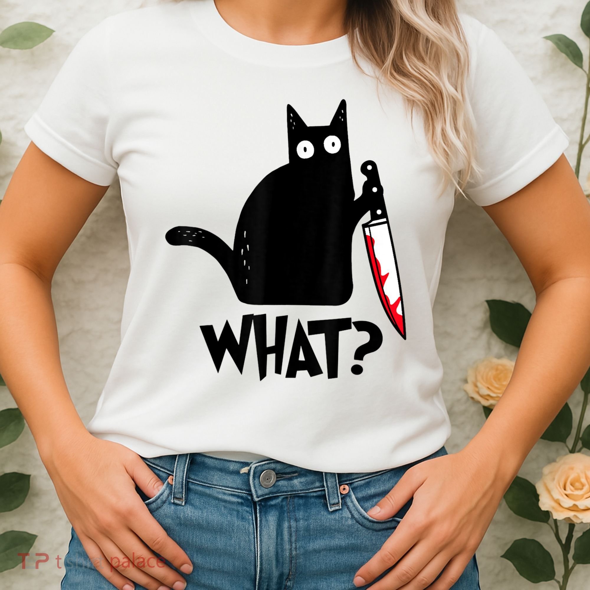 Cat What? Funny Black Cat Murderous Cat With Knife Women's T-Shirt