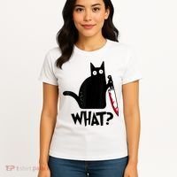 Cat What? Funny Black Cat Murderous Cat With Knife Women's T-Shirt thumb 4
