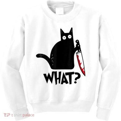 Cat What? Funny Black Cat Murderous Cat With Knife Kids Sweatshirt