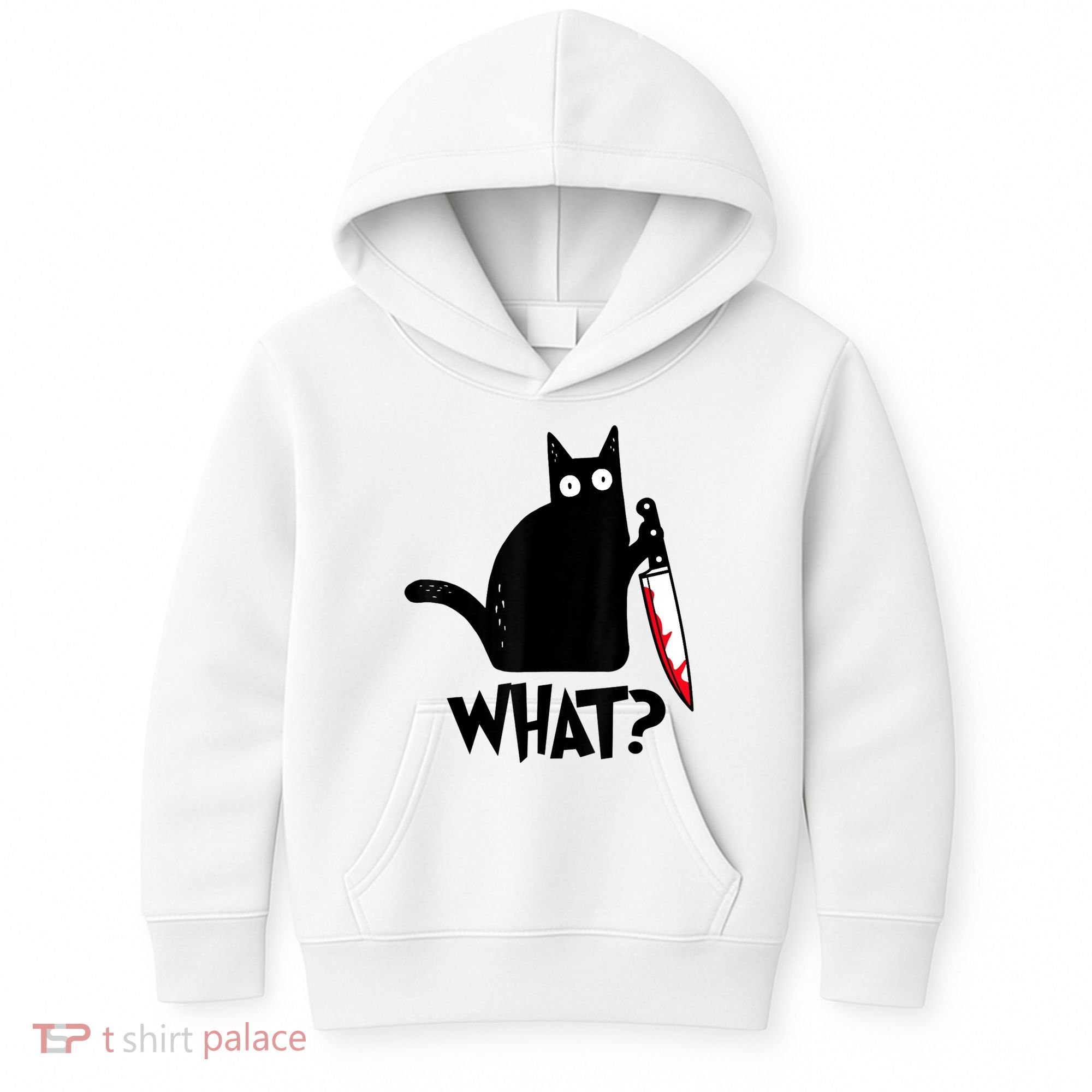 Cat What? Funny Black Cat Murderous Cat With Knife Kids Hoodie