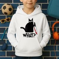 Cat What? Funny Black Cat Murderous Cat With Knife Kids Hoodie thumb 2