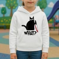 Cat What? Funny Black Cat Murderous Cat With Knife Kids Hoodie thumb 3