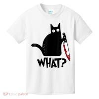 Cat What? Funny Black Cat Murderous Cat With Knife Kids T-Shirt thumb 0