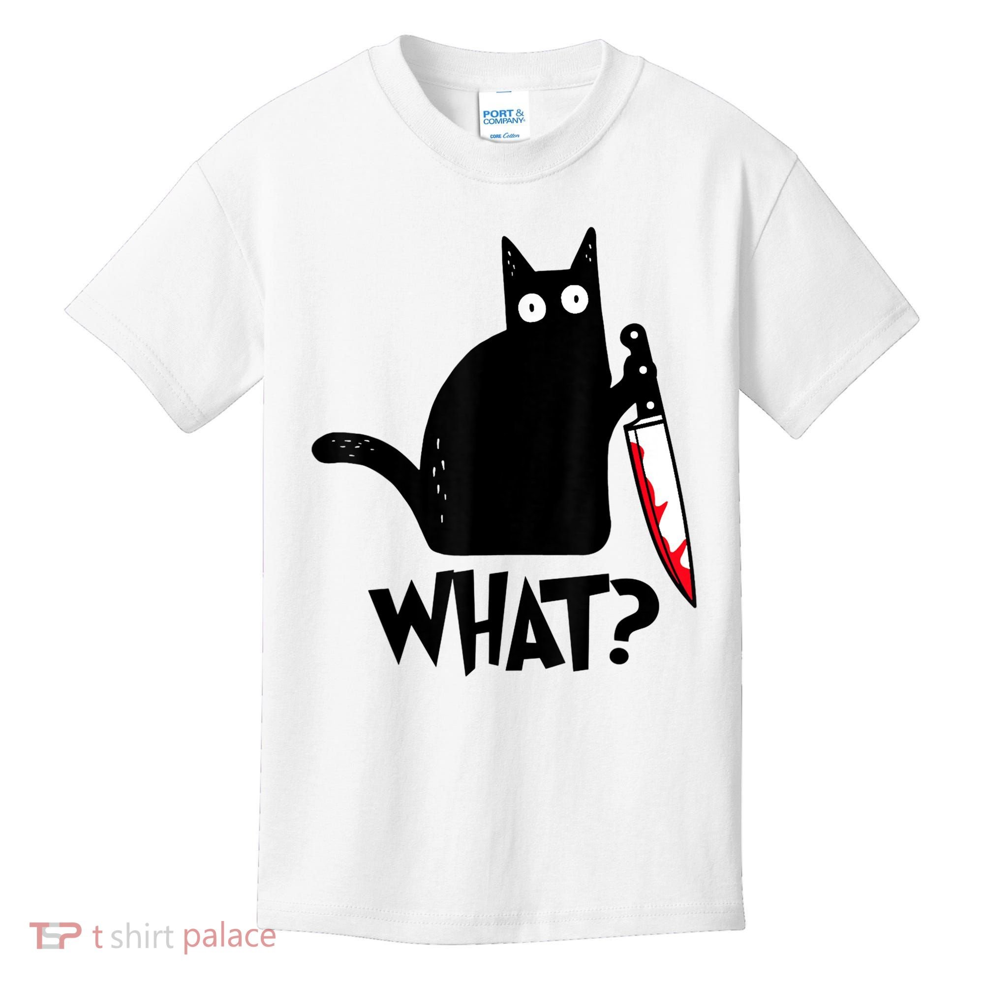 Cat What? Funny Black Cat Murderous Cat With Knife Kids T-Shirt