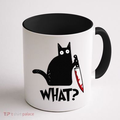 Cat What Funny Black Cat Murderous Cat With Knife Coffee Mug back