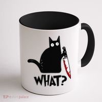 Cat What Funny Black Cat Murderous Cat With Knife Coffee Mug thumb 1