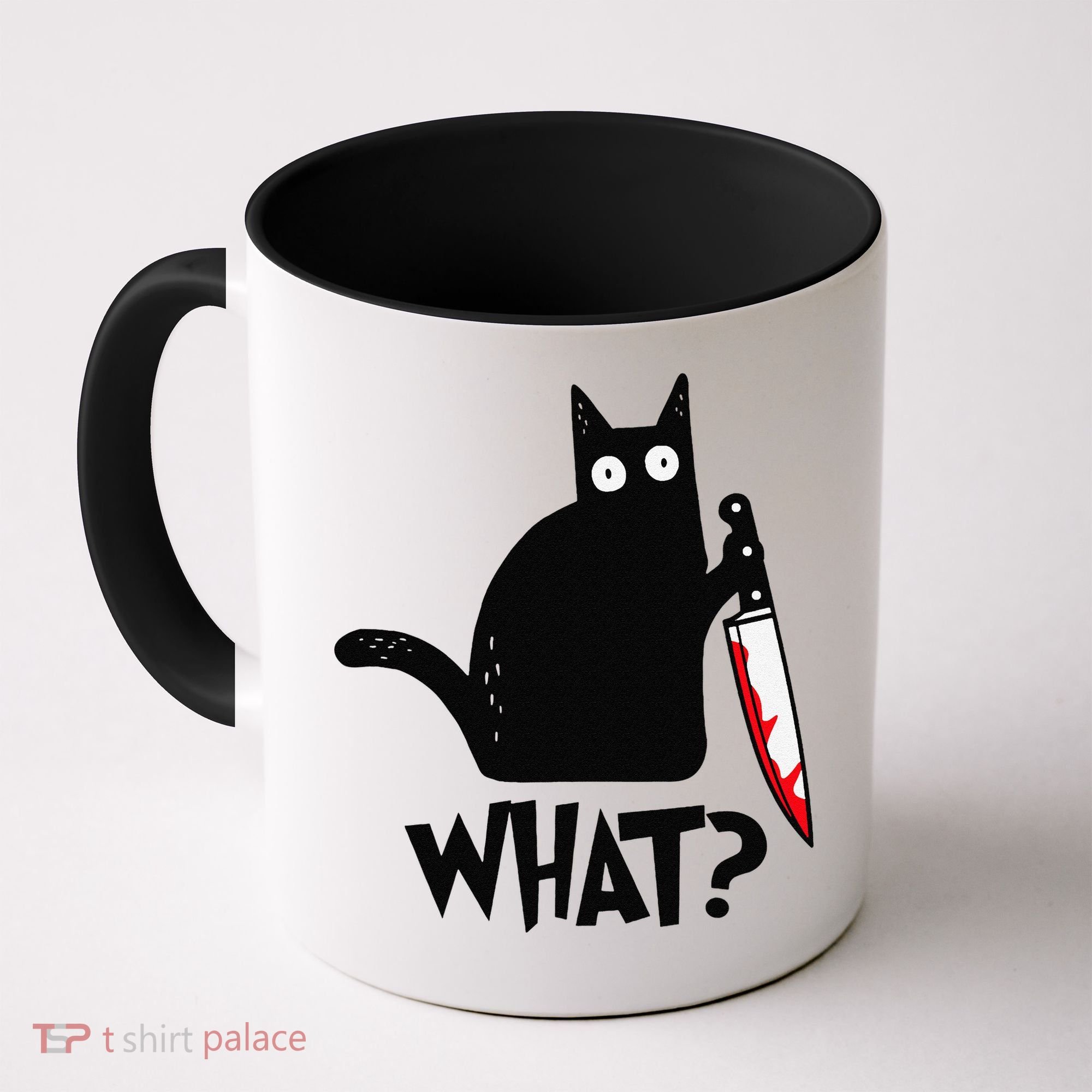 Cat What Funny Black Cat Murderous Cat With Knife Coffee Mug