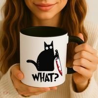 Cat What Funny Black Cat Murderous Cat With Knife Coffee Mug thumb 3