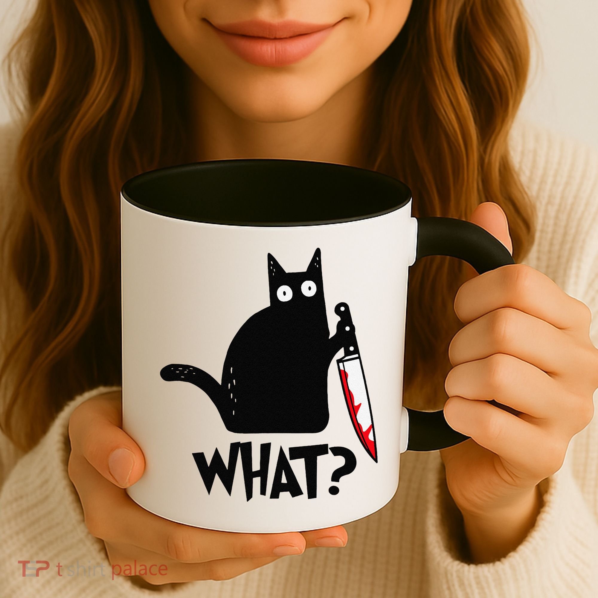 Cat What Funny Black Cat Murderous Cat With Knife Coffee Mug