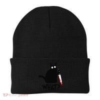 Cat What Funny Black Cat Murderous Cat With Knife Beanie thumb 0