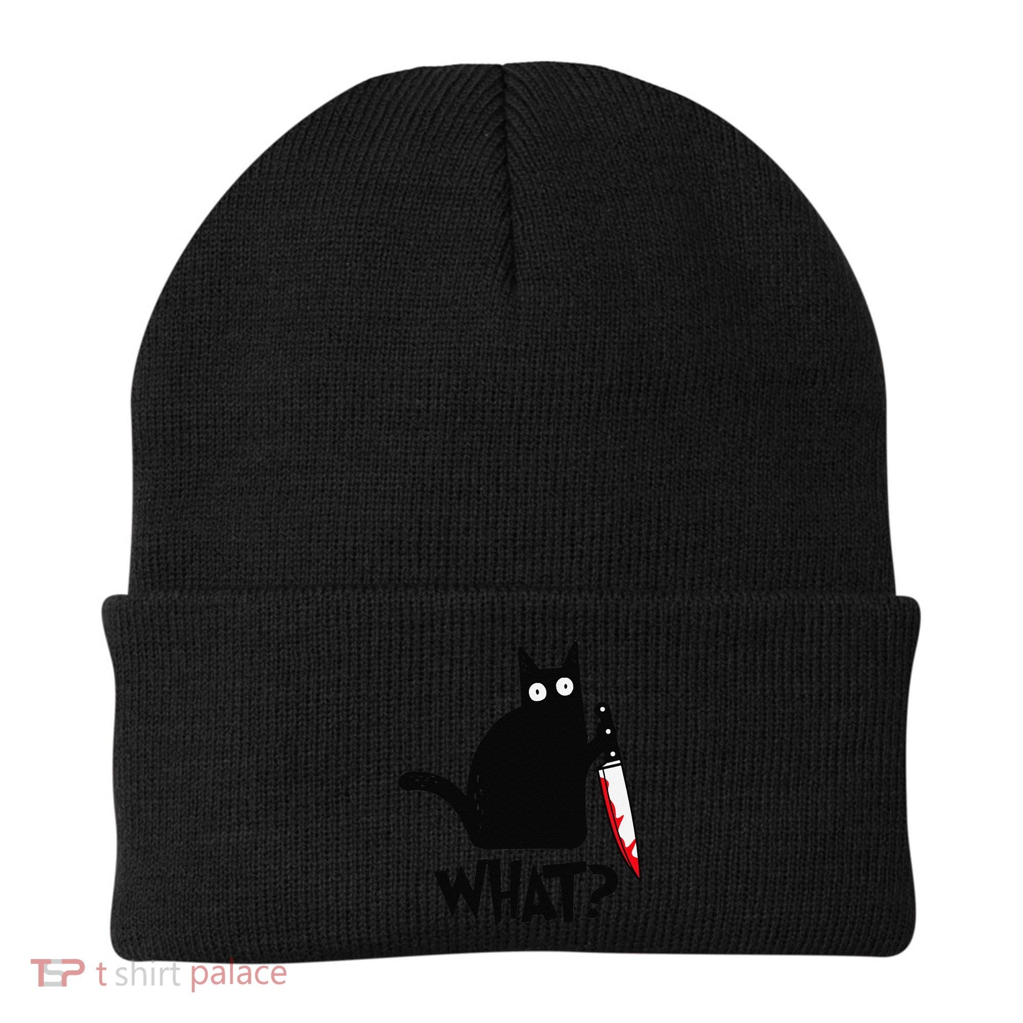 Cat What Funny Black Cat Murderous Cat With Knife Beanie