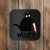 Cat What Funny Black Cat Murderous Cat With Knife Coaster thumb 0