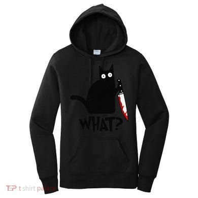 Cat What Funny Black Cat Murderous Cat With Knife Women's Hoodie
