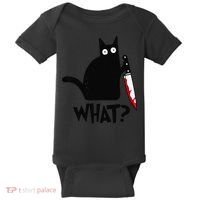 Cat What Funny Black Cat Murderous Cat With Knife Baby Bodysuit thumb 0