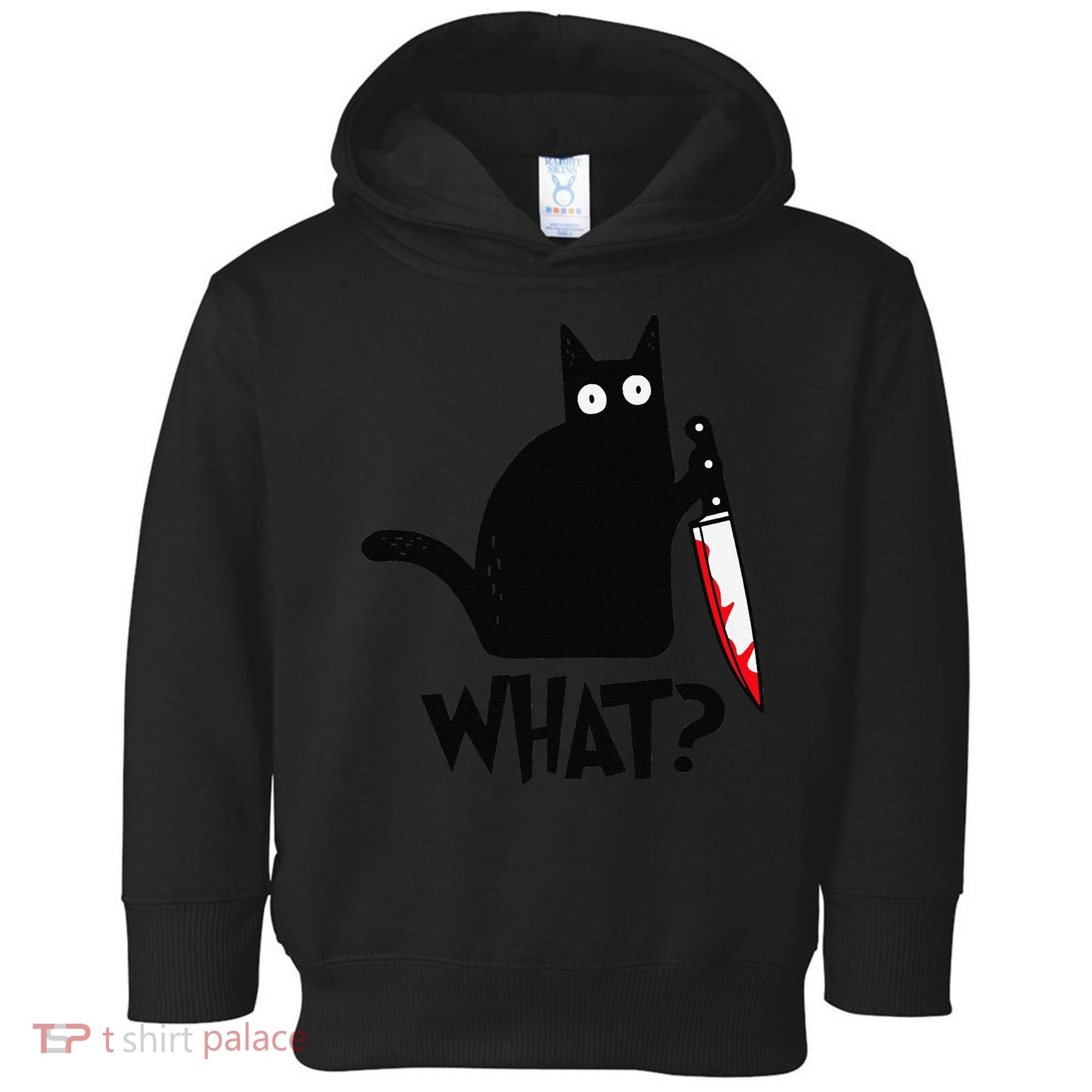 Cat What Funny Black Cat Murderous Cat With Knife Toddler Hoodie