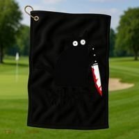 Cat What Funny Black Cat Murderous Cat With Knife Golf Towel thumb 1