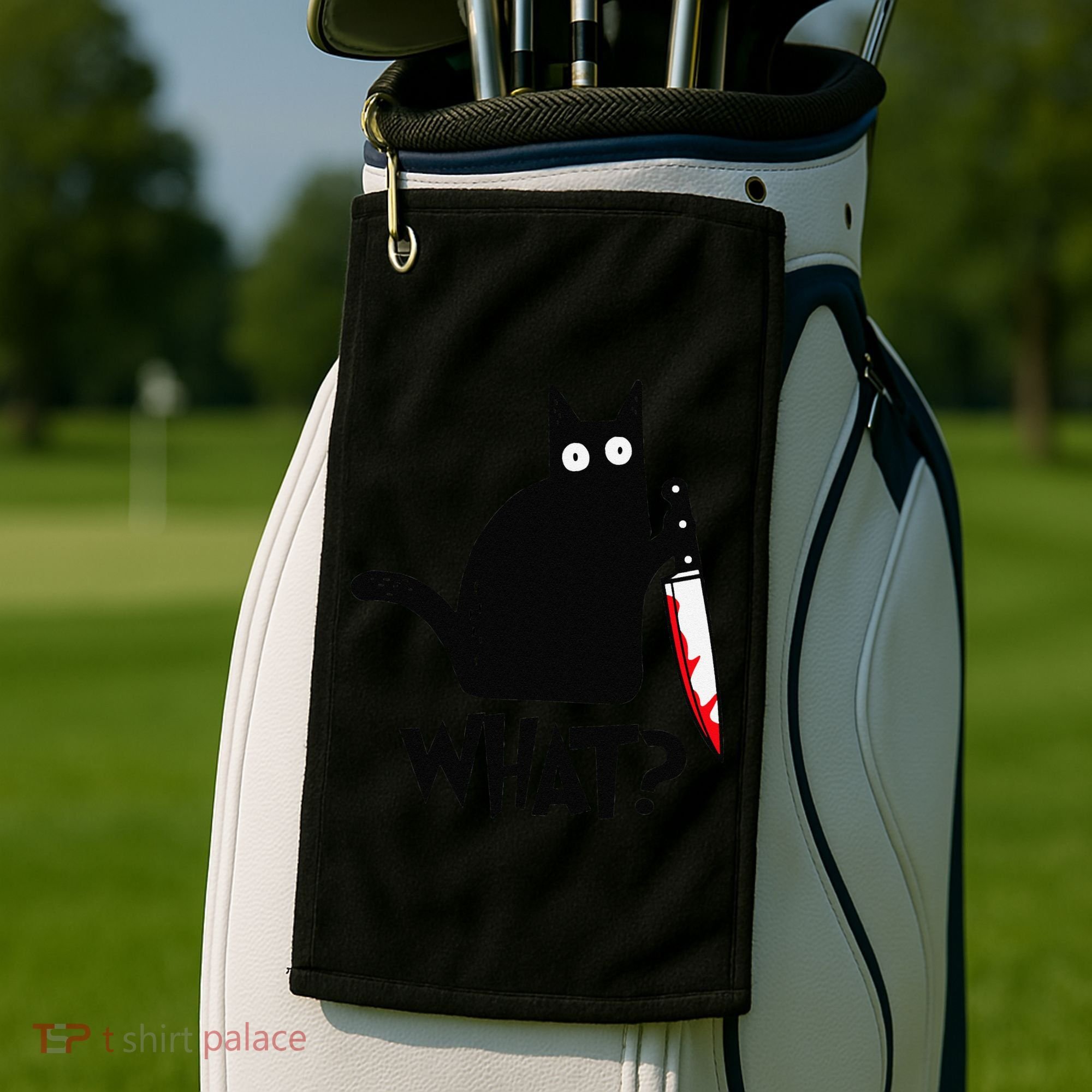 Cat What Funny Black Cat Murderous Cat With Knife Golf Towel