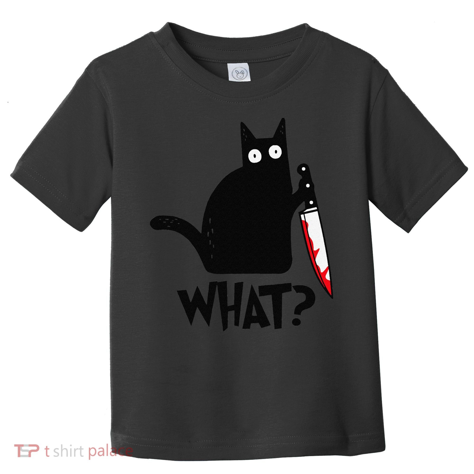 Cat What Funny Black Cat Murderous Cat With Knife Toddler T-Shirt