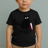 Cat What Funny Black Cat Murderous Cat With Knife Toddler T-Shirt thumb 2