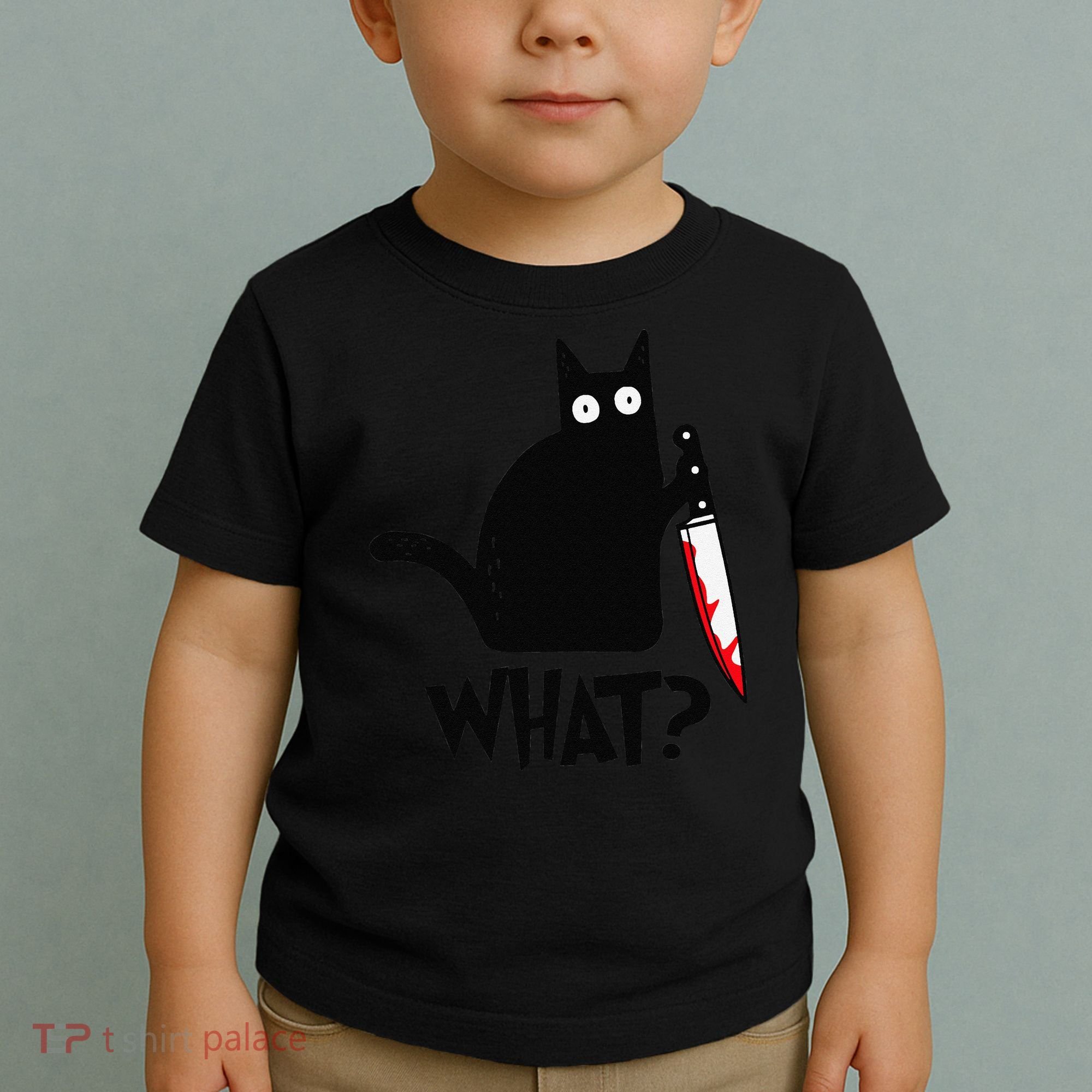 Cat What Funny Black Cat Murderous Cat With Knife Toddler T-Shirt