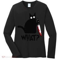 Cat What Funny Black Cat Murderous Cat With Knife Women's Long Sleeve Shirt thumb 0