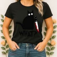 Cat What Funny Black Cat Murderous Cat With Knife Women's T-Shirt thumb 2