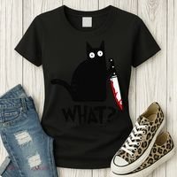 Cat What Funny Black Cat Murderous Cat With Knife Women's T-Shirt thumb 3