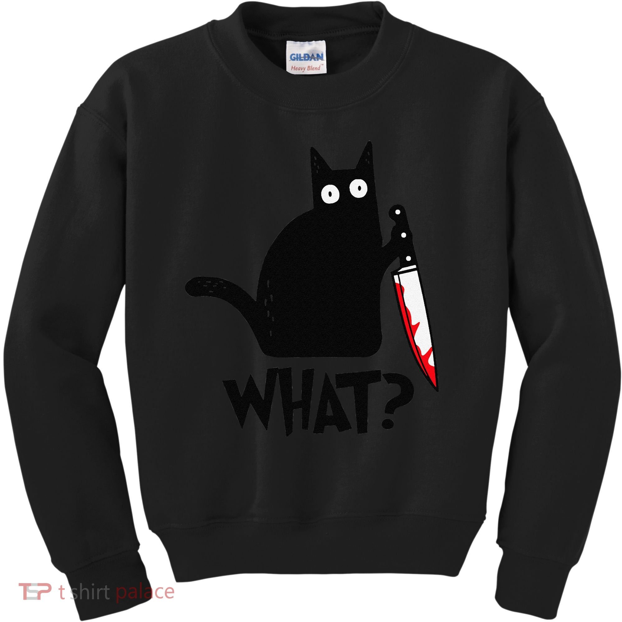 Cat What Funny Black Cat Murderous Cat With Knife Kids Sweatshirt